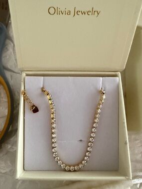 Gold Crystal Tennis Bracelet - Clear Stones